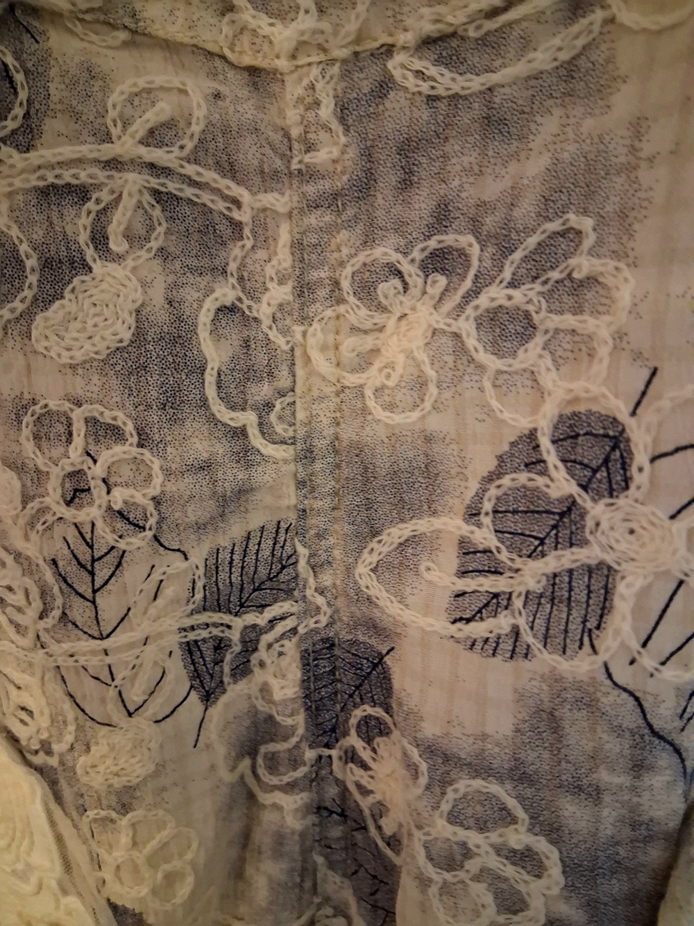 POL Blue and White Embroidered Wide-Leg Patchwork Overalls Sz S - Picture 10 of 16